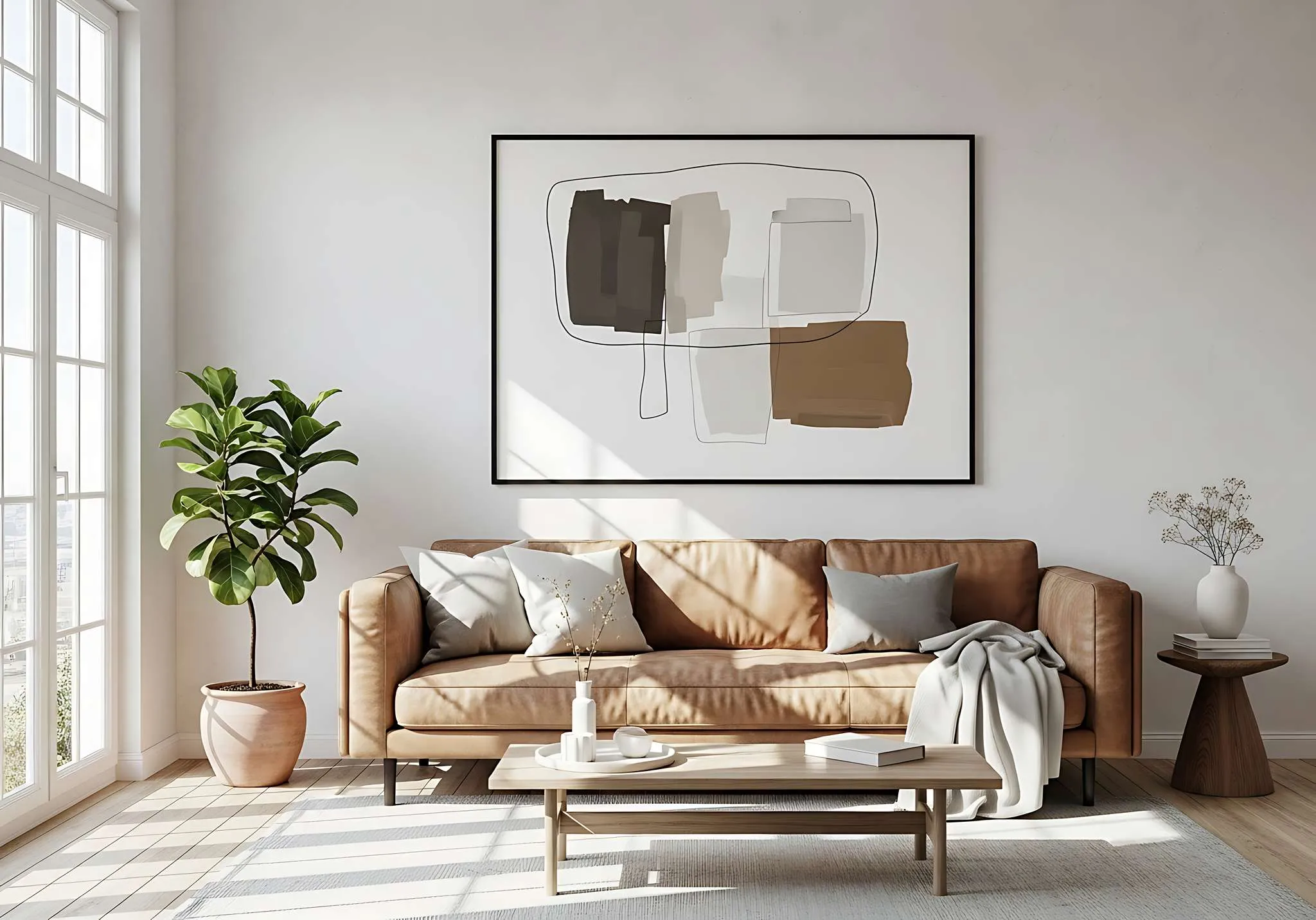 Wohnzimmer mit abstraktem Gemälde